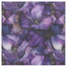 Lila Bläck Flowers Fabric Tyg