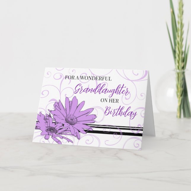 Lila Black Flowers Granddotter Birthday Card Kort (Framsida)