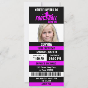 Lila Black Football Biljett Birthday Photo Invita Inbjudningar