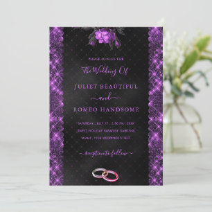 Lila Black Glitter - inbjudan till bröllop under t