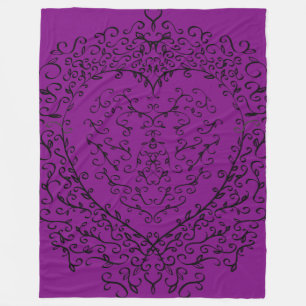 Lila & Black Gothic Bröllop Heart Fleecefilt