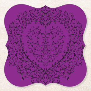 Lila & Black Gothic Bröllop Heart Underlägg Papper
