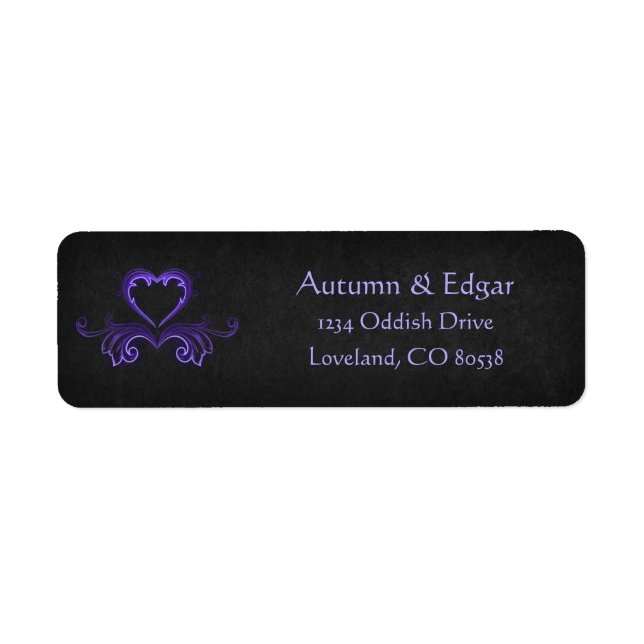 Lila Black Gothic Bröllop Returadress Etikett (Framsidan)