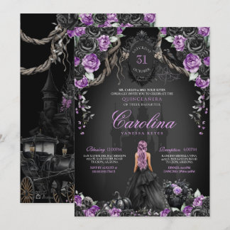 Lila Black Gothic Princess Halloween Quinceañera Inbjudningar