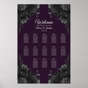 Lila Black Grått Gothic Bröllop-sätesdiagram Poster