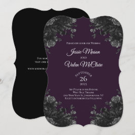 Lila Black Grått Ro Gothic Elegant bröllop Inbjudningar