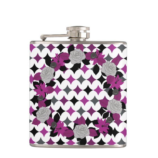 LILA BLACK GRÅTT WHITE MÖNSTER & FLOWERS FICKPLUNTA (Framsidan)