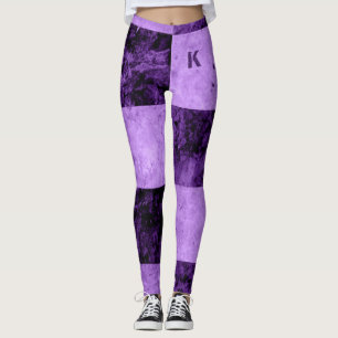 Lila Black Grunge Tiles Monogram-Personlig Leggings