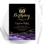 Lila Black Guld Agate 60:e födelsedagen Inbjudningar<br><div class="desc">Lila,  svart och guld agerade 60 födelsedagsfest inbjudan. Elegantens moderna design med vattenfärgad bakgrund,  faux glitter guld och typsnitt för färgskript. Trendig inbjudan-kortets perfekt för en snyggt kvinnor i firande. Skrivna Zazzle-inbjudningar eller digital utskrivbar mall för omedelbar nedladdning.</div>