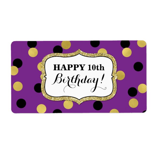 Lila Black Guld Confetti Birthday Labels Fraktsedel (Framsidan)