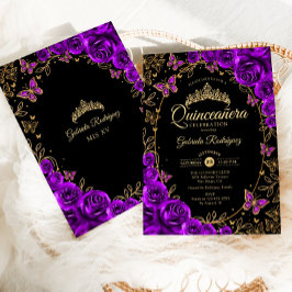 Lila Black Guld Quinceanera Inbjudningar