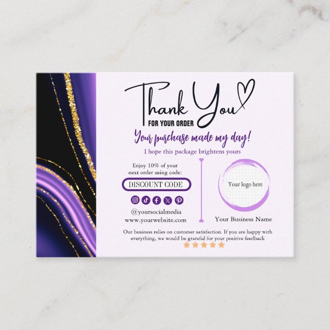 Lila Black Guld Tack Affärskort Visitkort (Framsida)