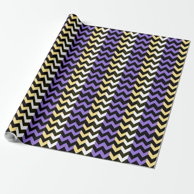 Lila Black Gult Chevron Zigzap Mönster Presentpapper (Utrullad)
