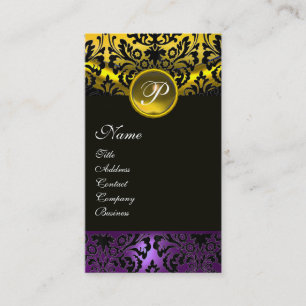 LILA BLACK GULT TOPAZ DAMASK MONOGRAM, guld Visitkort