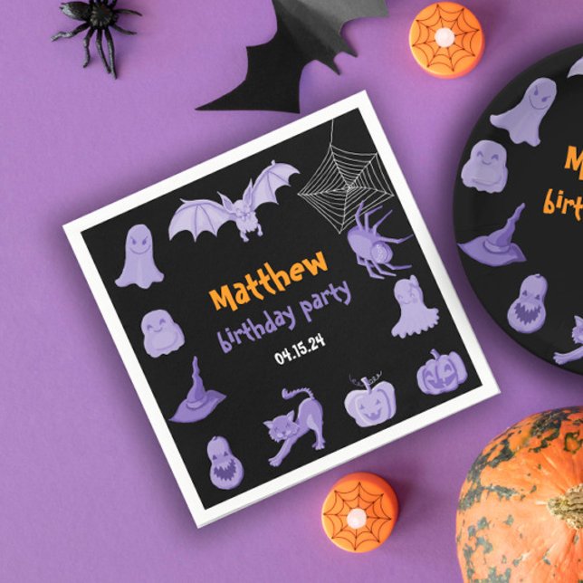 Lila Black Halloween födelsedagsfest Napkin Pappersservett (Purple black Halloween birthday party Napkin
)
