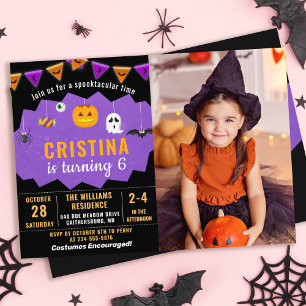Lila Black Halloween Spooktacular Birthday Photo Inbjudningar