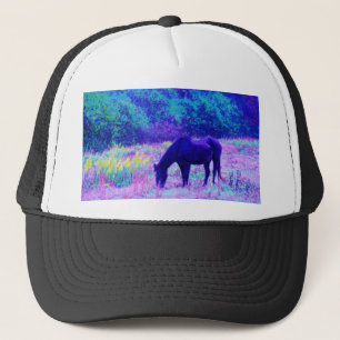 Lila Black Horse i Rainbow fält Truckerkeps