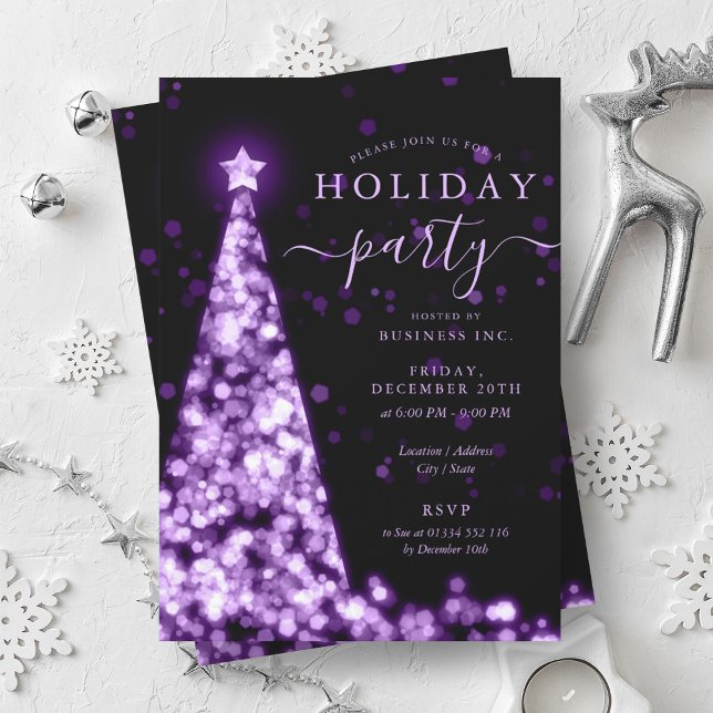 Lila Black Julgran Company Julfest Inbjudningar (Purple Black Christmas Tree Company Holiday Party Invitation)