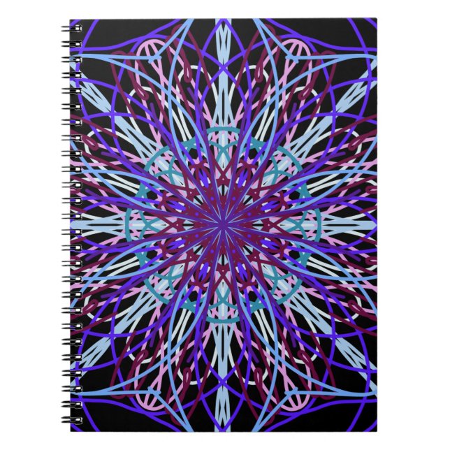 Lila Black Kaleidoscope Mandala Art Anteckningsbok (Framsidan)