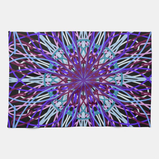 Lila Black Kaleidoscope Mandala Art Kökshandduk (Horisontell)