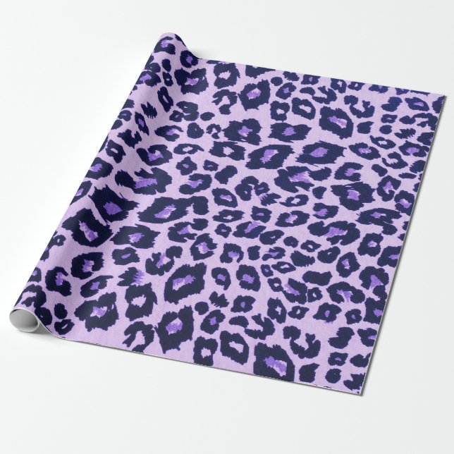 Lila Black Leopard Animal Print Presentpapper (Utrullad)