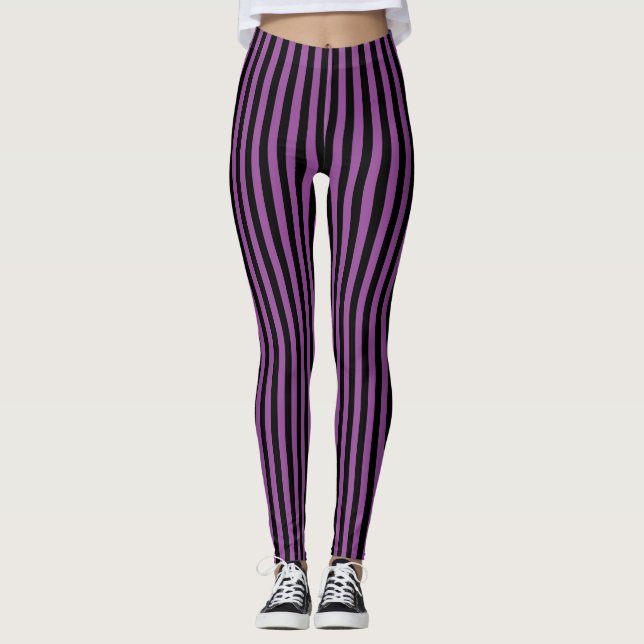 Lila Black Lodrät Rand Halloween Leggings (Framsida)