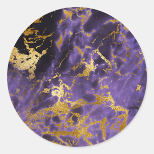 Lila Black Marble Faux Guld Glitter Mönster Runt Klistermärke