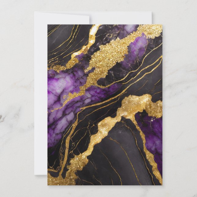 Lila Black Marble Mönster med Guld Inbjudningar (Framsida)