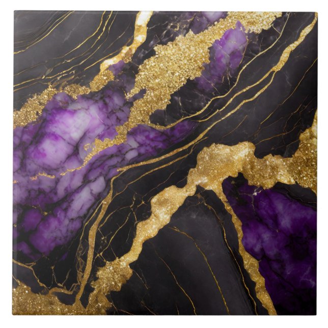 Lila Black Marble Mönster med Guld Kakelplatta (Framsidan)