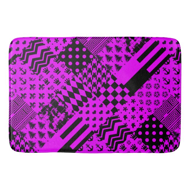 Lila Black Mixed Mönster Patchwork Design Badrumsmatta (Framsidan)