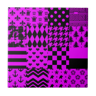 Lila Black Mixed Mönster Patchwork Design Kakelplatta