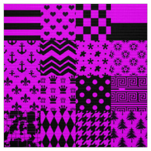 Lila Black Mixed Mönster Patchwork Design Tyg