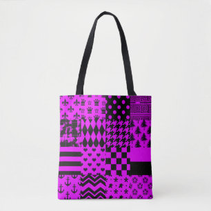 Lila Black Mixed Mönster Patchwork Design Tygkasse