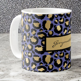 Lila Black Monogrammed Leopard Print Kaffemugg