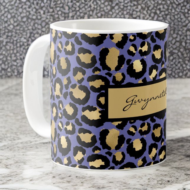 Lila Black Monogrammed Leopard Print Kaffemugg (Skapare uppladdad)