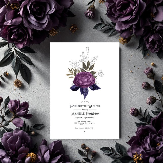Lila Black och Guld Gothic Bachelorette Helg Inbjudningar (Purple Black and Gold Gothic Bachelorette Weekend Invitation)