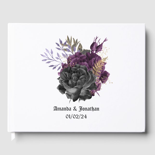 Lila Black och Guld gotiic Bröllop Gästböcker (Framsida)