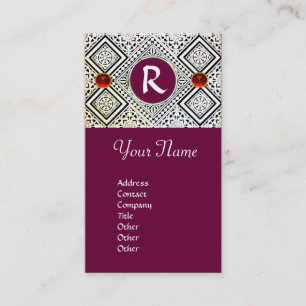 LILA BLACK OCH WHITE ROMAN EGLE DAMASK MONOGRAM VISITKORT