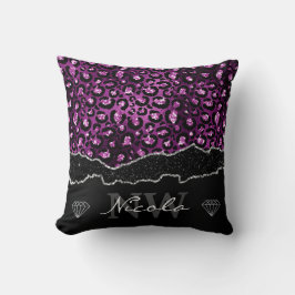 Lila & Black Ombre Glam Glitter Leopard Spots Kudde