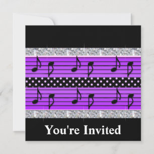 Lila & Black Polka Dot Diamonds & Musik noter Inbjudningar