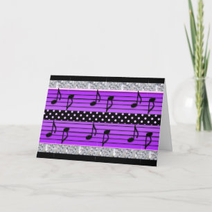 Lila & Black Polka Dot Diamonds & Musik noter Kort