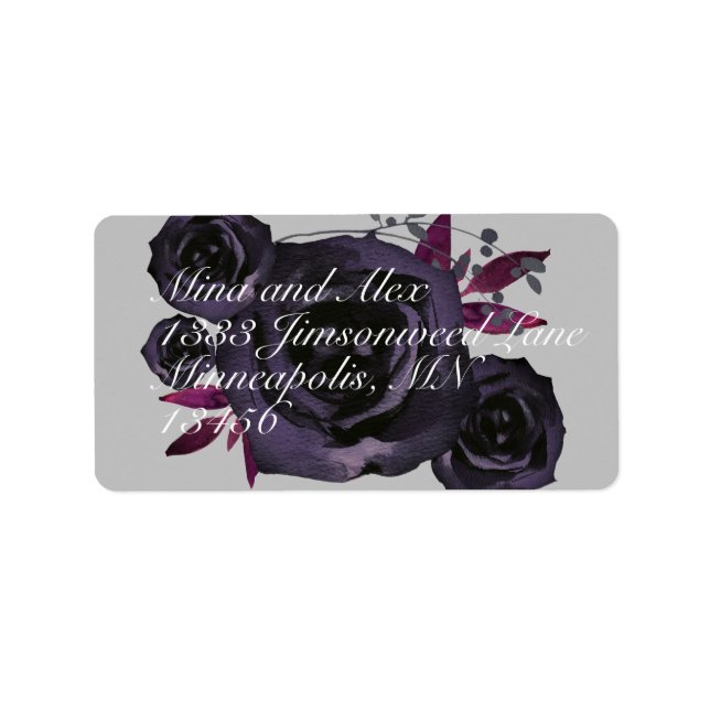Lila Black Ro Modern Watercolor Adressetikett (Framsidan)