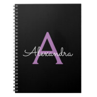 Lila Black Script Girly Monogram Namn