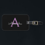 Lila Black Script Girly Monogram Namn Bagagebricka<br><div class="desc">Svart och Lila Monogram Lägg till din egen Märkre för Namn-skript. Med påsens märkre blir perfekten söt 16 födelsedag,  bröllop,  möhippa,  babydusch eller bachelorette-festgåva till någon som dekorerar hennes rum i stil.</div>