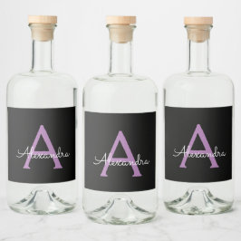 Lila Black Script Girly Monogram Namn Spritflaskor Etikett