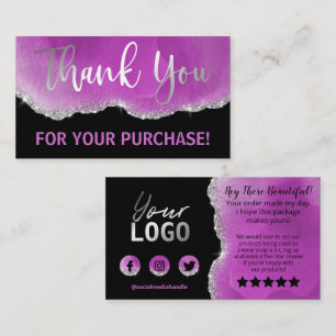 Lila Black Silver Foil Glitter Agate Tack Visitkort