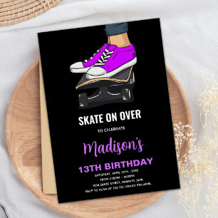 Lila Black Skateboard Birthday-inbjudningar Inbjudningar