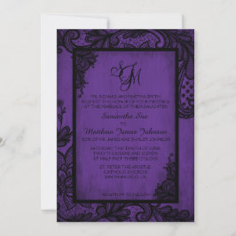 Lila Black Snöre Gothic Wedding Card Inbjudningar
