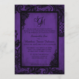 Lila Black Snöre Gothic Wedding Card Inbjudningar