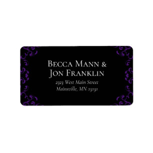 Lila & Black Swirl Gothic Bröllop Adressetikett